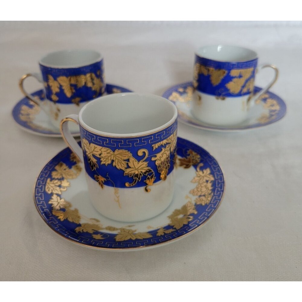 Arundel Demitasse Cups Saucers Vtg Blue Gold LOT of 6 porcelain Oriental china